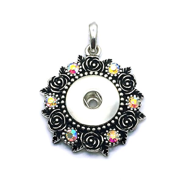 

fashion interchangeable metal flower ginger crystal necklace 129 fit 18mm snap button pendant necklace charm jewelry for women gift, Silver