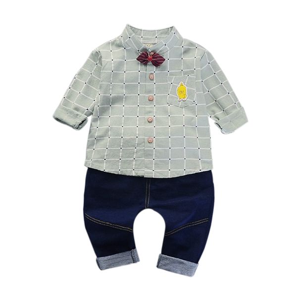 

spring baby boy прелестная шотландка печати с длинным рукавом блузка джинсовые брюки повседневная одежда нижнее, White
