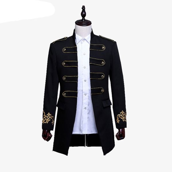 

men double-breasted england style long slim fit blazer design wedding groom suit jacket mens stage wear singer costume, White;black