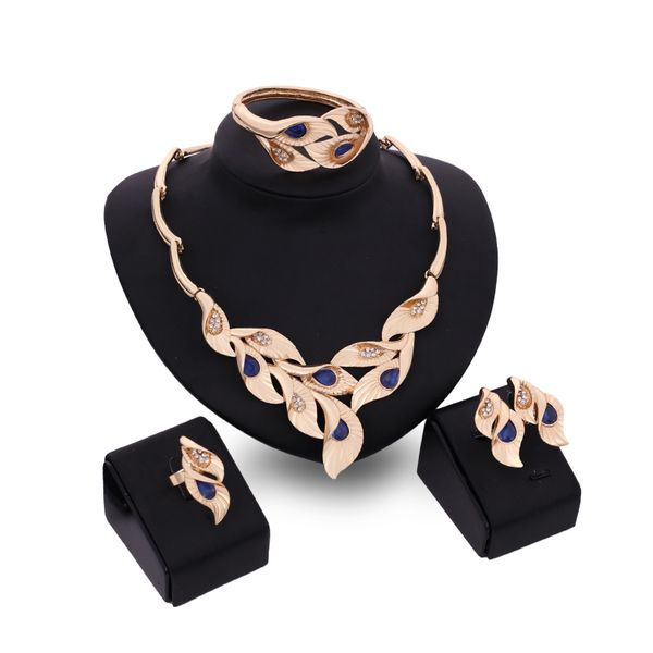 

necklaces earrings bangles rings jewelry set fashion luxury rhinestone 18k gold plated flowers bride wedding jewelry 4-piece set js065, Slivery;golden