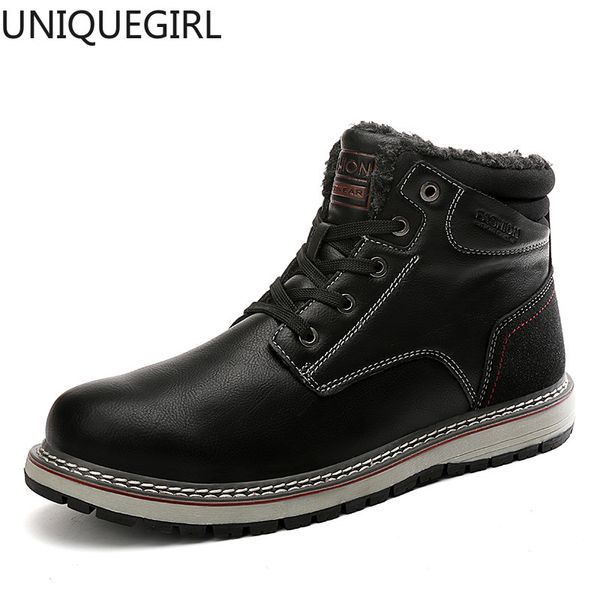 

2019 new fashion winter men's boots warm plush snow boots waterproof leather ankle outdoor work men western, Black