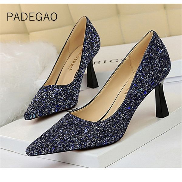 

womens shoes 2019 high heels bling korean fashion pumps elegant shoes big girl shoes, Black