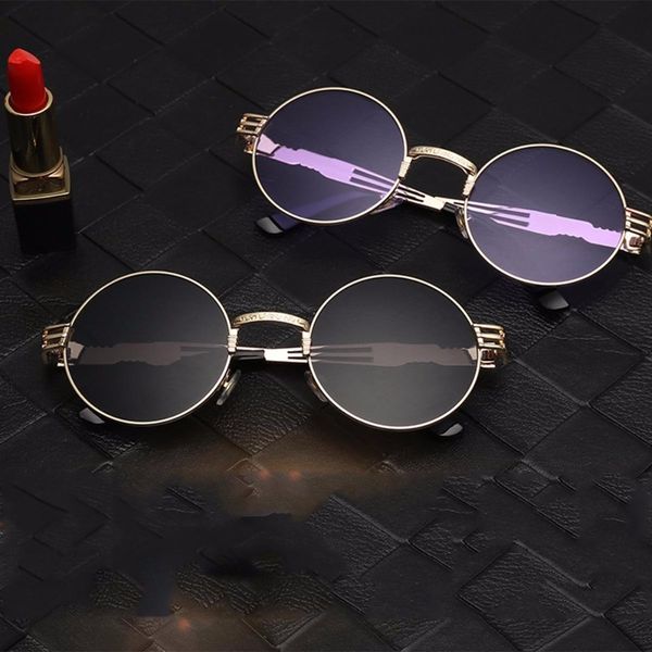 

vintage retro punk round metal frame sunglasses retro women steampunk sun glasses polarized for men fishing gothic cool, White;black