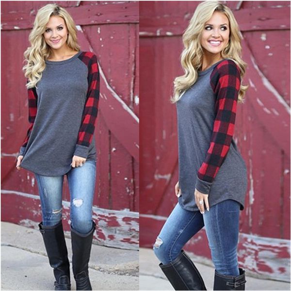 

s-5xl plaid panel raglan women t shirt long sleeve patchwork blouse t-shirt spring autumn pullover oversized shirts ladies clothing, White