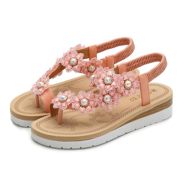 

women sandals nice flower pearl summer shoes wedges sandals women beach platform sandalias shoes, Black