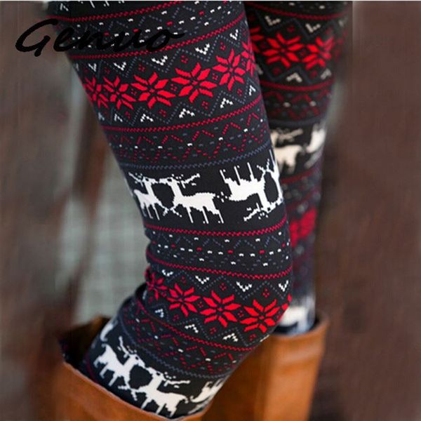 

genuo new christmas leggings for women lady casual elasticity skinny printed stretchy pants leggings trouser legins calzas mujer, Black