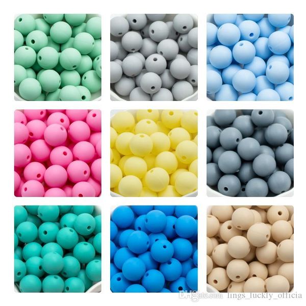 

15mm 20pc 1set silicone beads food grade silicone baby teething products chewing pacifier chain clip beads baby teether baby products