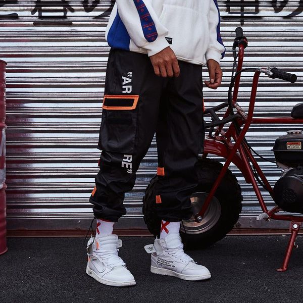 

side pockets harem cargo pants men 2019 hip hop sweatpants male tatical joggers trousers mens casual streetwear men, Black