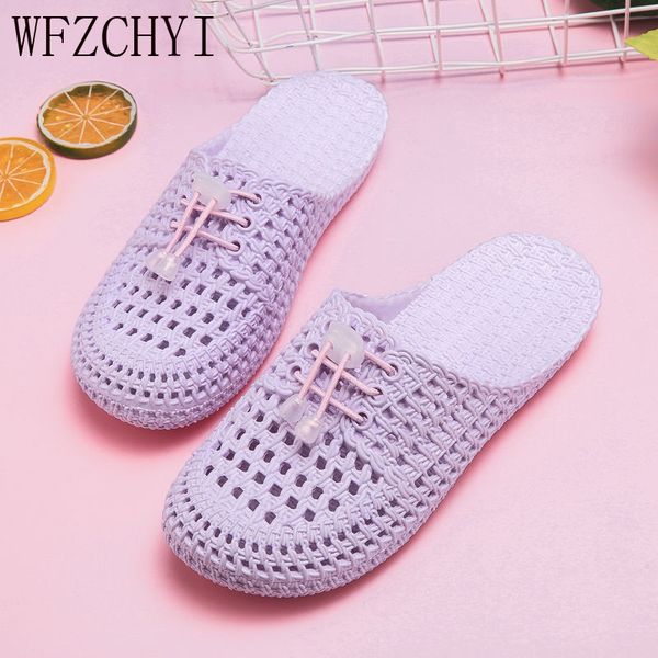 

hollow hole shoes baotou sandals slippers female home shoes casual slippers non-slip deodorant home indoor lazy student slipper, Black