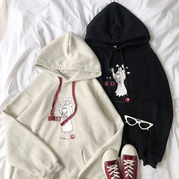 

2 colors 2019 autumn and winter preppy style cartoon print thick warm hoodies womens sweatshirts (sy5469, Black