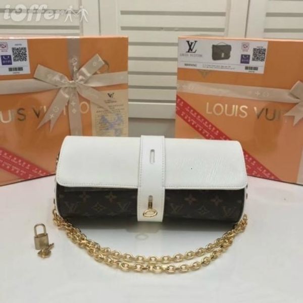 

m44108 b women white canvas chain bucket shoulder bag purse messenger shoulder bags crossbody handbags totes boston bags