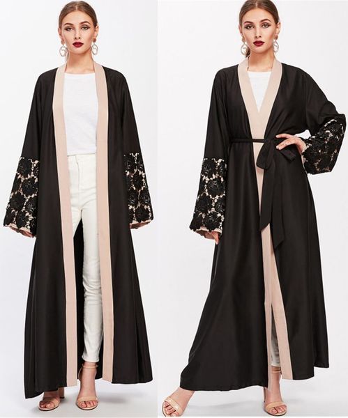 

fashion muslim women lace abaya full dress s-2xl plus size middle east women patchwork kimono abaya, Red