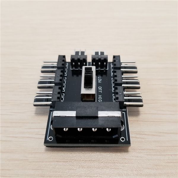 

ide molex 1 to 8 multi way splitter cooler cooling fan hub 3pin 12v power socket pcb adapter 2 level speed control for pc computer 1 pcs