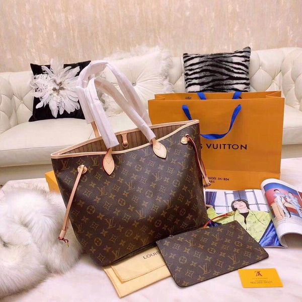 

Loui vuitton women bag original cowhide leather handbag monogram color leather neverfull hopping tote lv houlder bag hipping