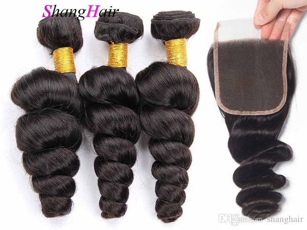

9а бразильские сыпучие волновые волосы соткать 3 связки с кружевом закрытия перуанской сыпучей глубокой волной человеческой связкой волос с, Black