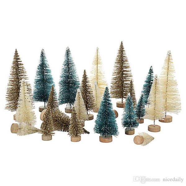 

artificial sisal christmas tree mini pine tree with wood base diy crafts home table decor christmas ornaments green, gold and ivory