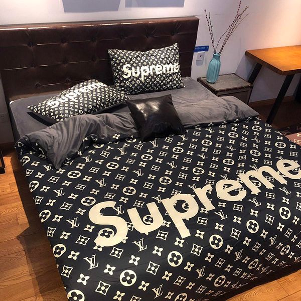 

personality letter printed bedding sets designer winter warm bed sheets soft comfortable quilt cover suit 4pcs