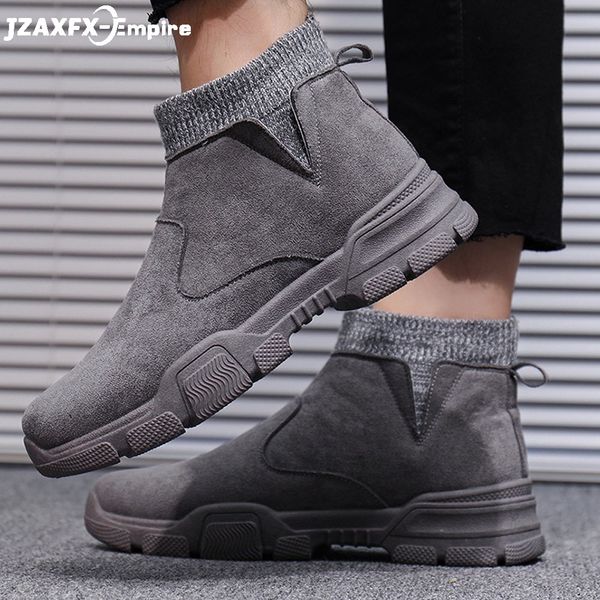 

2019 men winter boots slip on high shoes chaussure homme anti-slip plus size 46 zapatos de hombre shoes for men, Black