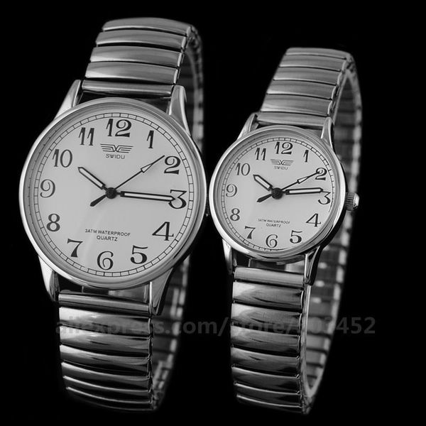 

100pcs/lot swi-002 couple steel brand lover's wrist boyfriend quartz extensible bracelet watch t200409, Slivery;brown
