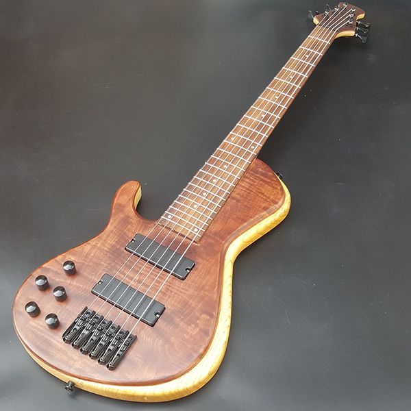 

left hand 6 string electric bass guitar, basswood body maple keyboard, black hardware, bass guitar, ing