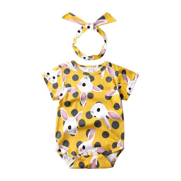 

cute printed rabbit newborn toddler infant baby girl rompers summer short sleeve rompers baby girls clothes jumpsuits with headband, Blue