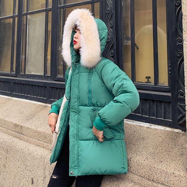 

sagace women casual loosethick long sleeve hooded coat winter jacket cotton female 2019 long slim female jackets zip fur collar, Black