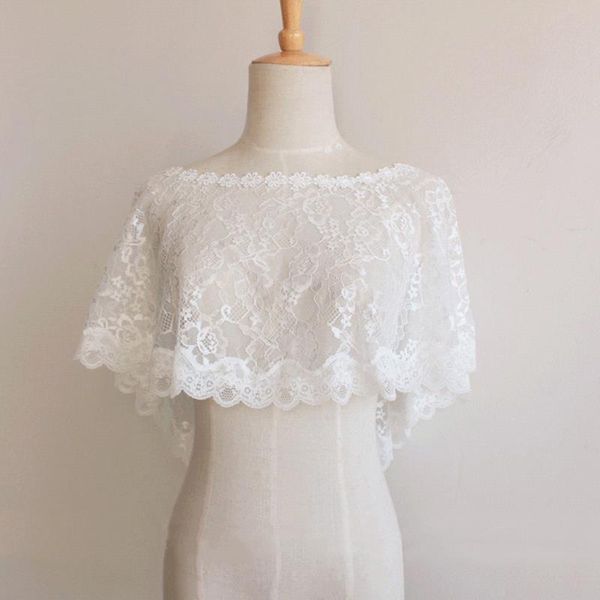 

neck lace appliques women cape wedding shawl jackets bridal wrap accessories, White