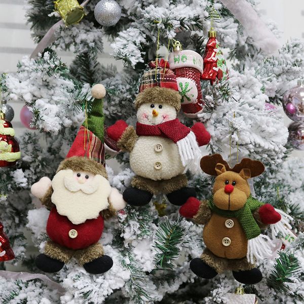 

3pcs merry christmas tree ornaments cartoon christmas doll children snowflake plaid santa claus elk doll for home new year gifts