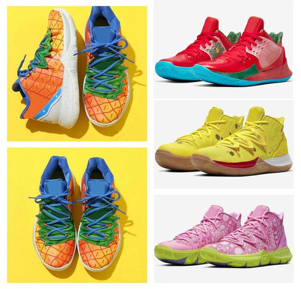 

2020 kyrie mens tv pe basketball shoes 5 for 20th anniversary irving 5s pineapple house graffiti x squidward sponge sports sneakers 7-12