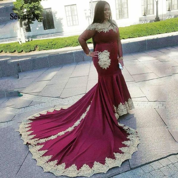 

sevintage 2020 mermaid african evening dresses high neck arabic muslim prom dress gold lace applique long sleeve party gowns, White;black