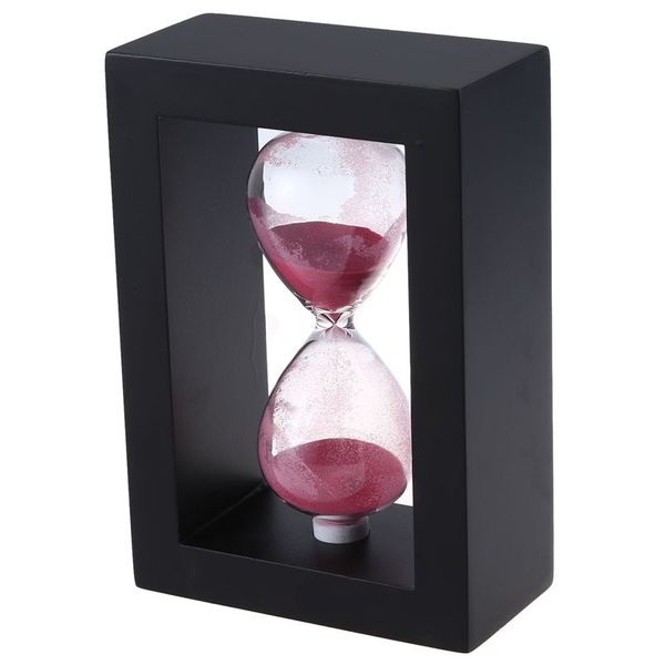 

wooden frame 30 minutes hourglass sand timer black frame pink sand-abux