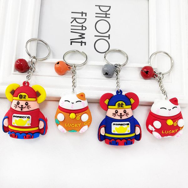 

симпатичный мультфильм животных брелок пвх фортуна rat lucky cat брелки для женщин мужчины key chain автомобилей брелоков сумка подвеска мод, Silver