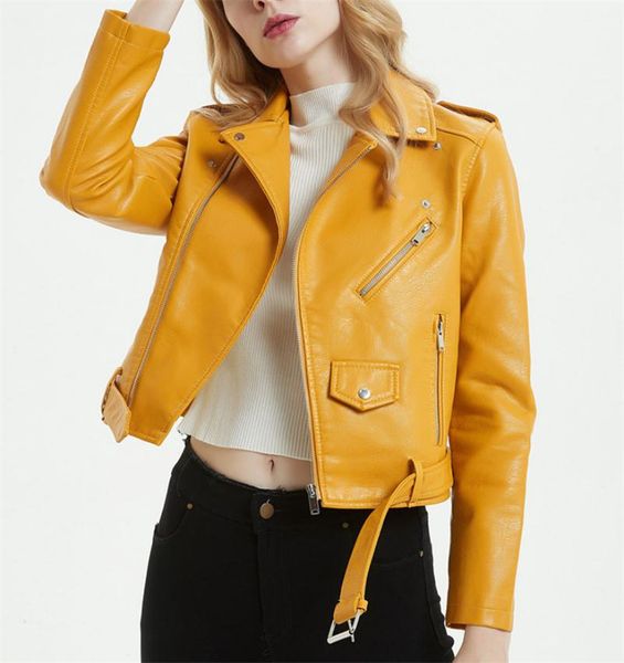 

yellow s-xxxl russian fashion lady pu leather jacket coats street fashion exercise jackets coat handsome persona litylocomotive, Black
