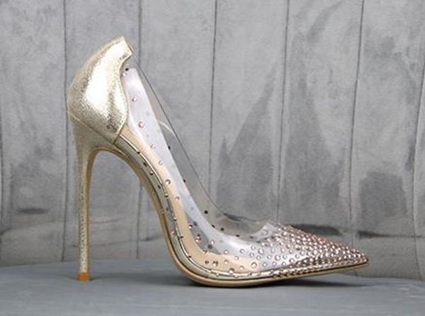 

with box bridal wedding shoes red bottom high heels clear heels crystal rhinestone designer pumps size 35 to 40 41, Black