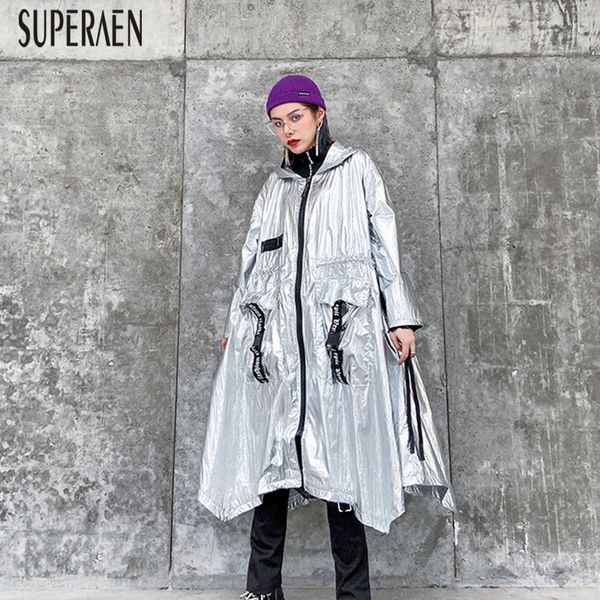 

superaen trench coat for women fashion pluz size hooded spring and autumn new 2020 zipper wild casual women clothing, Tan;black