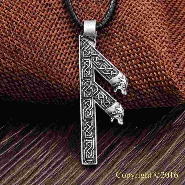 

fashion-futhark rune pendant necklace ansuz rune yggdrasil viking amulet pendant runic nordic talisman pendant necklace sale, Silver