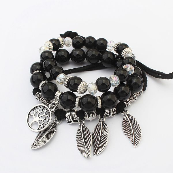 

luxury design fashion men women handmade rainbow bead strands natural stone bracelet antique life tree charm bracelets, Black