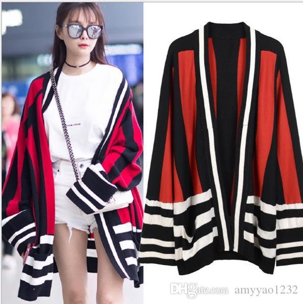 

2018 бесплатная доставка бренд же стиль кардиган панелями мода выпускного вечера с длинным рукавом звезда с курткой полосатый женский свитер, White