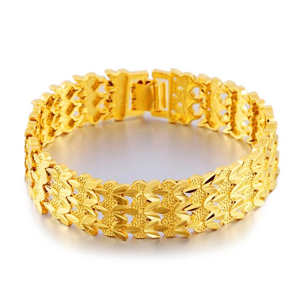 Atacado 15mm largo pulseira pulseira amarelo ouro cheia clássico mens moda bracselet cadeia 7.87 