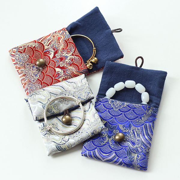 

thicken vintage small travel jewelry bag chinese silk brocade pouch portable pocket watch pouch cotton filled storage bag, Pink;blue