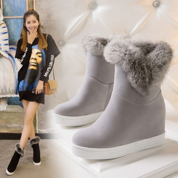 

size 33 to 42 43 fashion invisible wedge heel grey suede fur boots woman ankle booties luxury designer women boots, Black