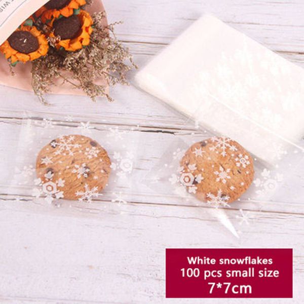 

100pcs cookies self adhesive packaging bag transparent white snowflakes soap biscuits color wedding birthday party gift bag