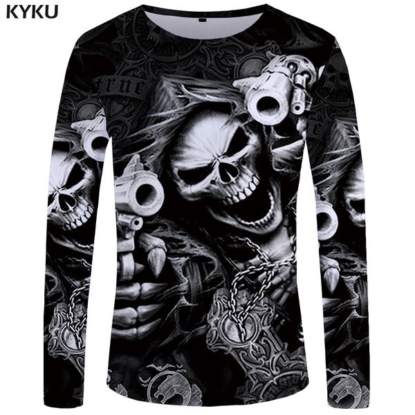 

Skull Long Sleeve T Shirt Gun Clothes Punk Clothing Gothic Tshirt Funny T Shirts Tees Men Hip Hop Punk High Quality