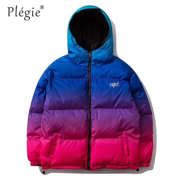 

mens parka men winter thick hooded gradient jackets hiphop windbreaker streetwear cotton reversible coat oversize outwear, Black