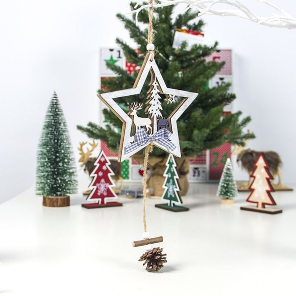 

1pc wood hollow christmas pendants decorative xmas tree hanging sign ornaments holiday party supplies