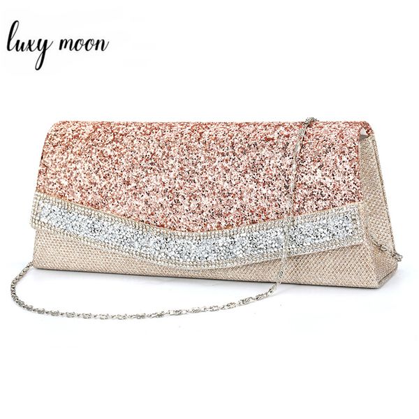

luxy moon women pink clutch party purse bag luxury sequin shoulder bags for women crystal evening bag silver gold wallet zd1459