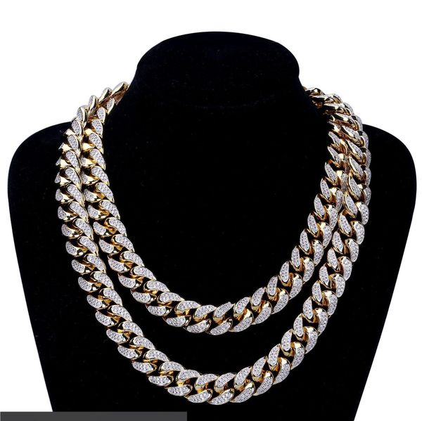 

хип-хоп мужчины ожерелье bling обледенелый кристалл алмазы позолоченные снаряженная кубинский звено цепи ожерелье рэпер ювелирные изделия, Silver