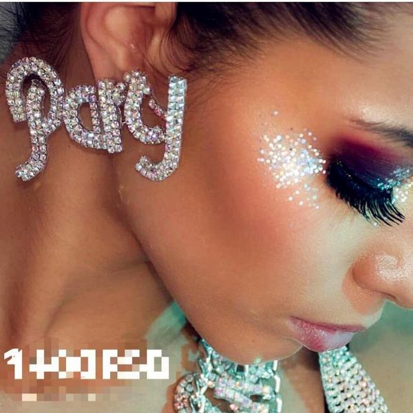 

new shiny rhinestone letters party big stud earrings for women fashion jewelry maxi girls's collection earrings accessories, Golden;silver