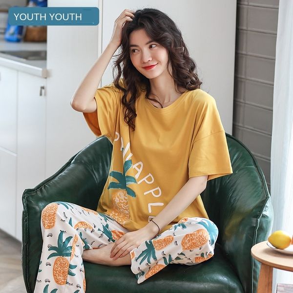 

women pajamas pajamas 's 2020 suit loose large size thin round collar two-piece suit for women, Blue;red