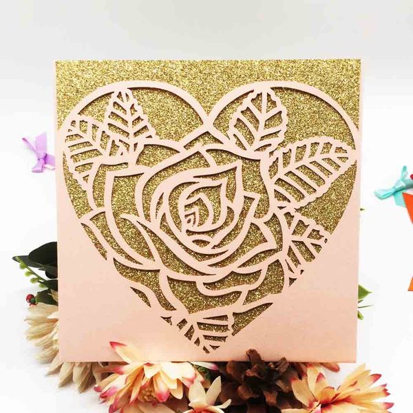 

romantic wedding invitations cards exquisite rose flowers in the heart apply to birthday engagements ceremony blessing festival party cards, Black